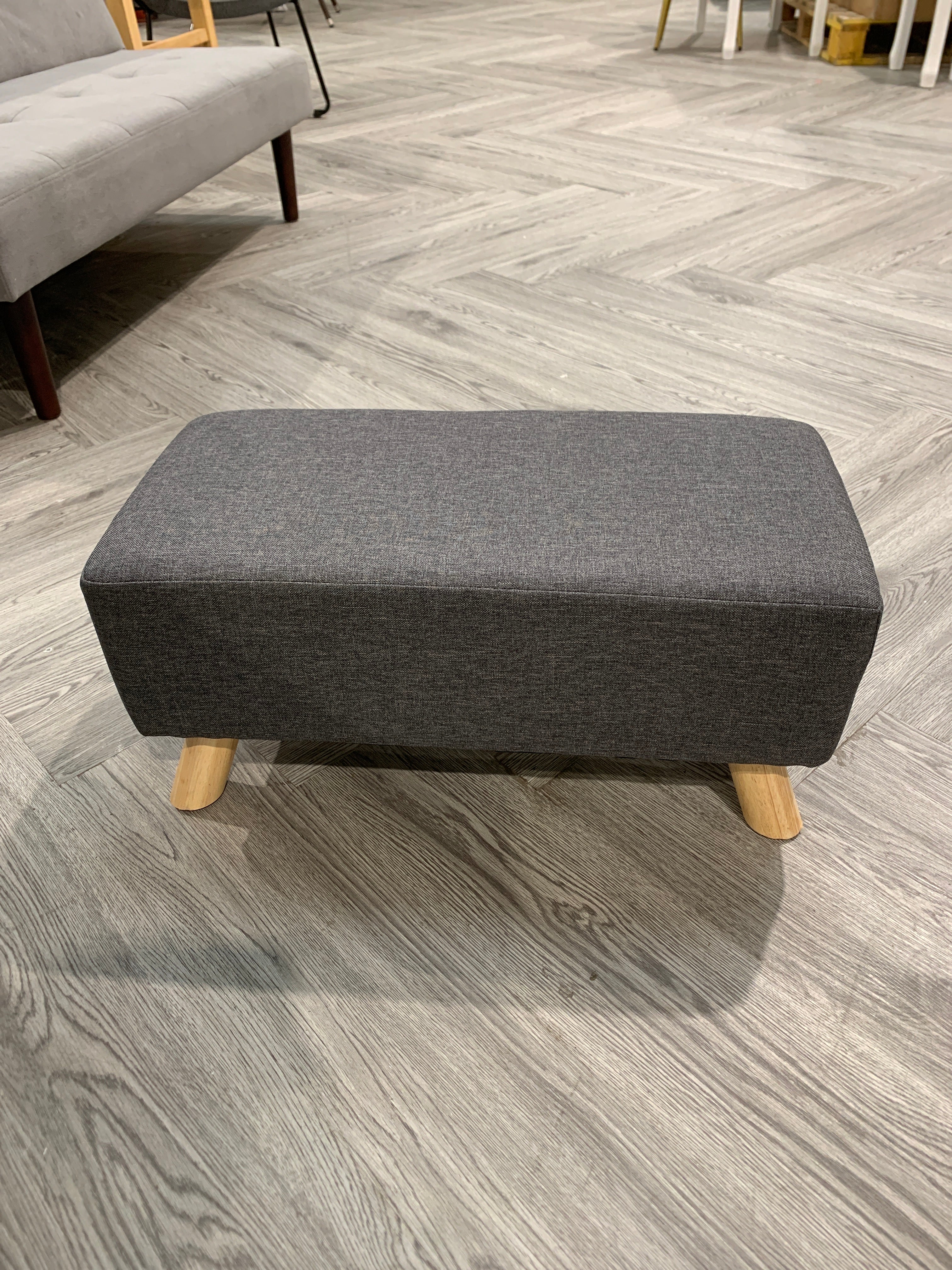 Linen Footstool with Wooden Legs Dark Grey