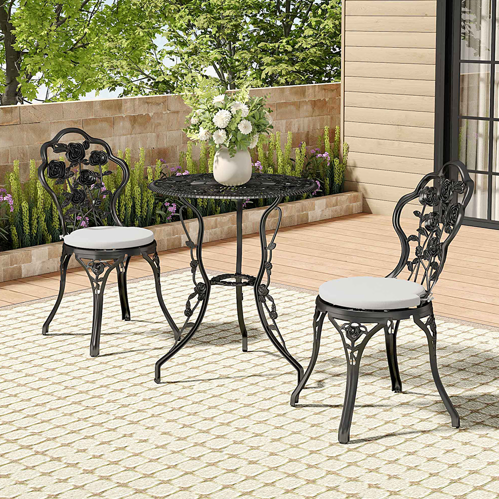 Set of 3 Cast Aluminium Outdoor Bistro Dining Set Rose