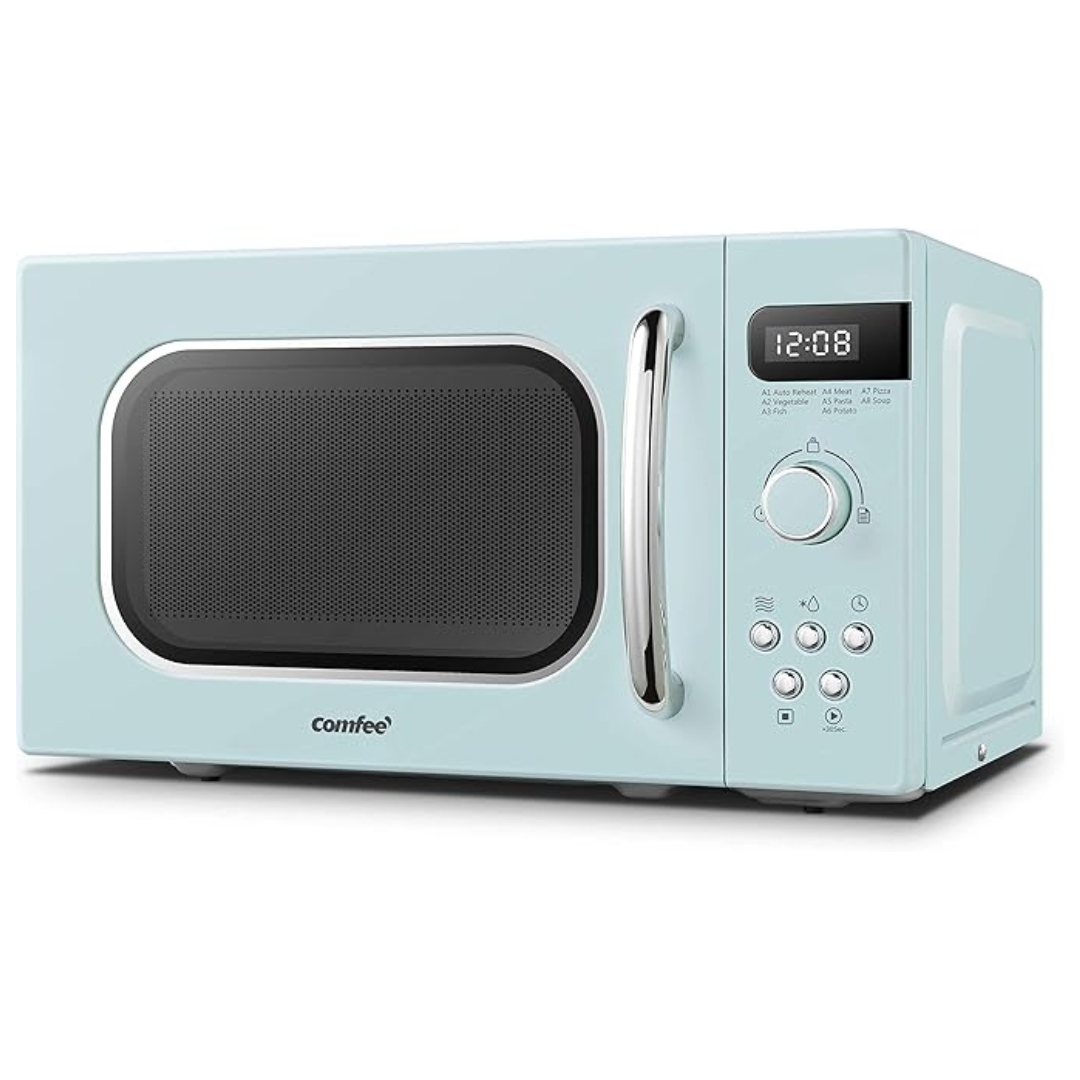800W 20L Retro Pastel Green Microwave Oven with LED Display