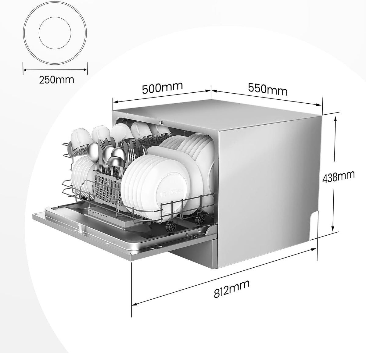 6.5L Freestanding Compact Silver Dishwasher with LED display