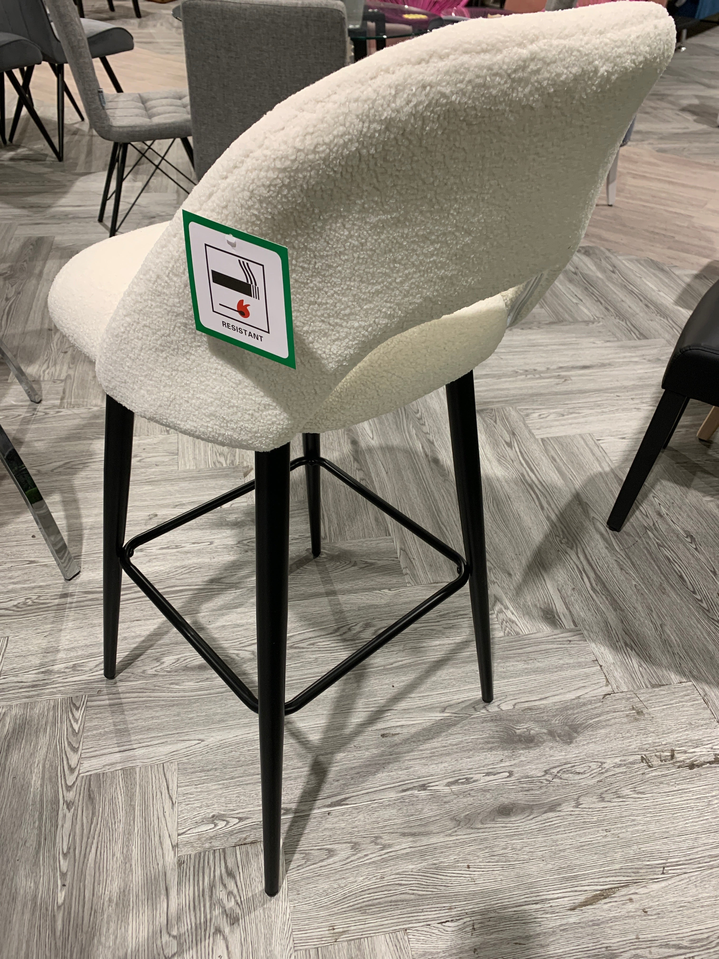 White Teddy Bear Fur Upholstered Breakfast Bar Stool 1PC