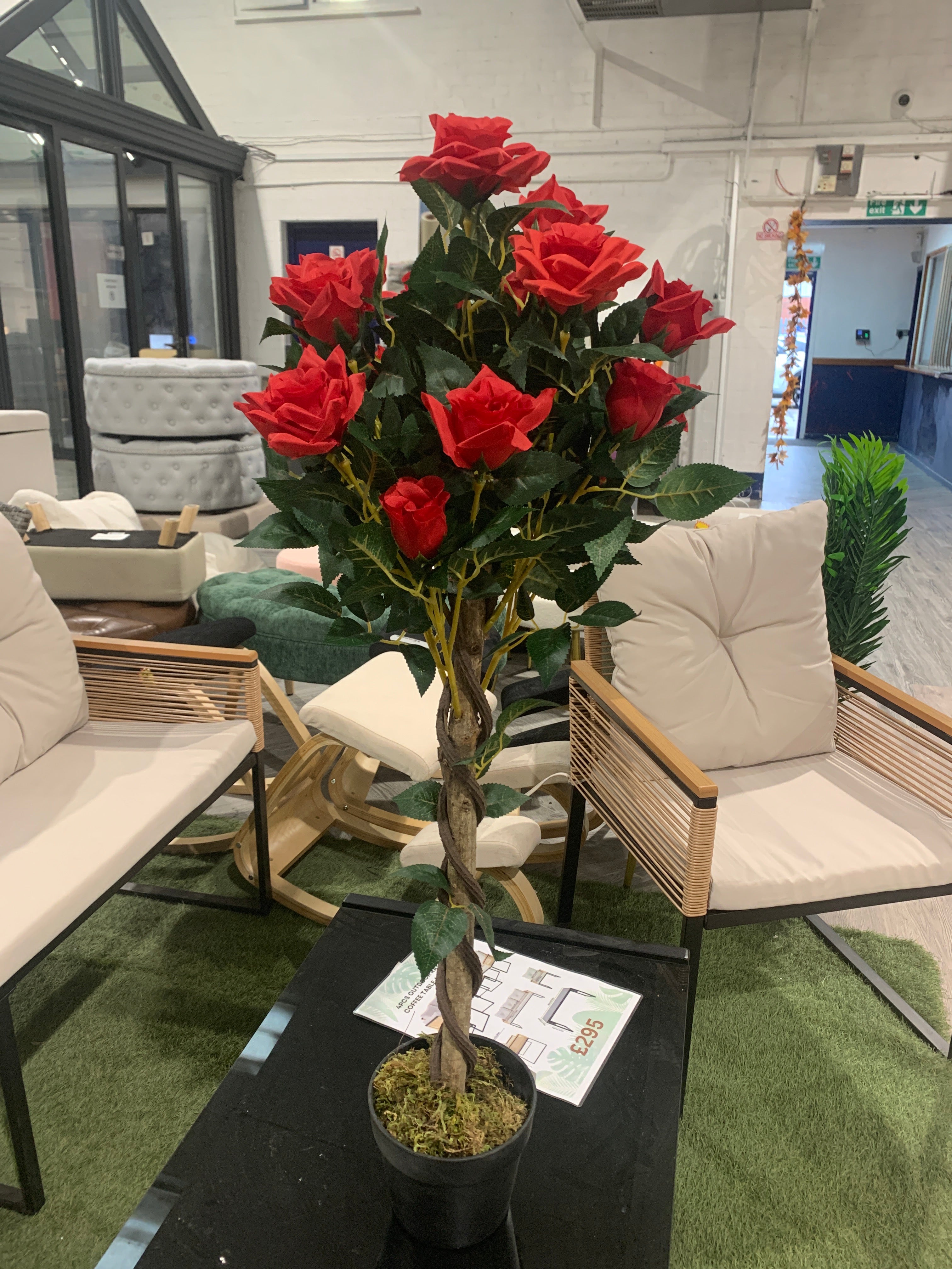 Red Artificial Rose Flower Tree in Pot 90cm H