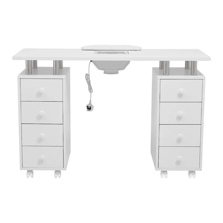 New Rolling Manicure Station Nail Table with Dust Collector and 8 Drawers White