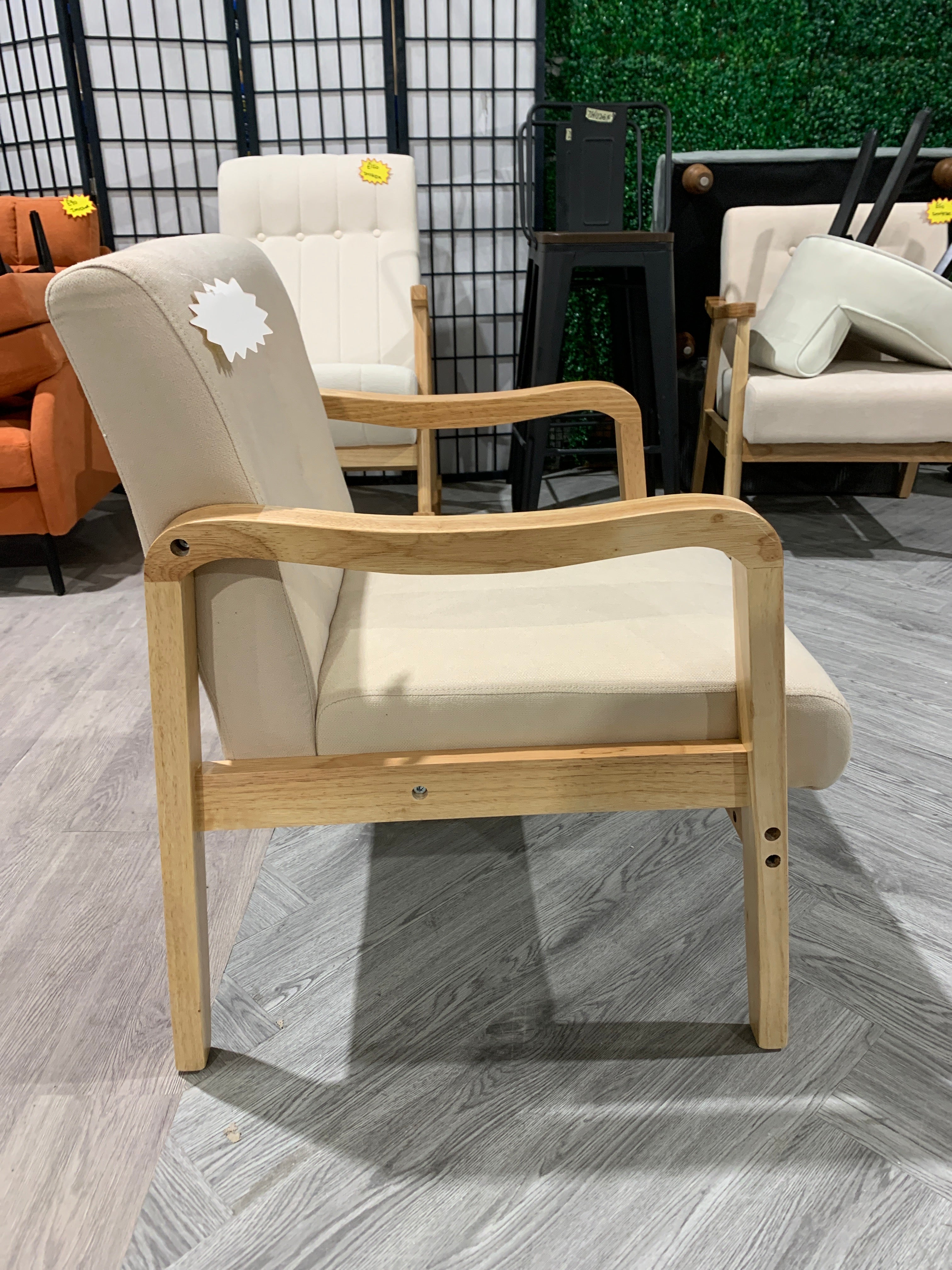 Wood Frame Fabric Upholstered Armchair Beige Seat