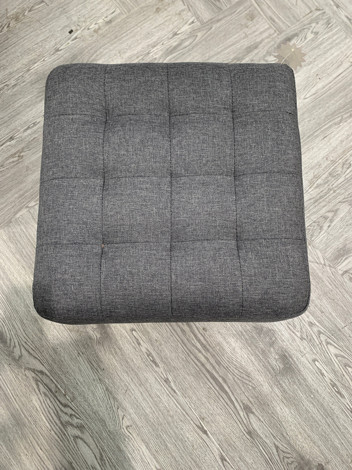 Linen Fabric Padded Wooden Leg Footstool Dark Grey