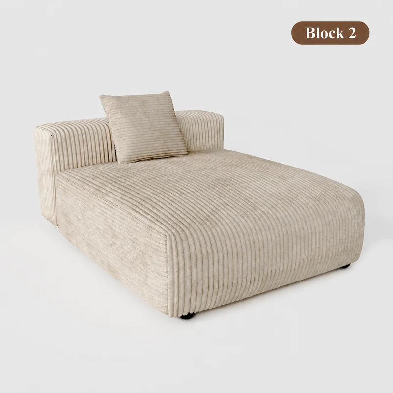 New Corduroy Modular Wide Seat Chaise Sofa Block Beige