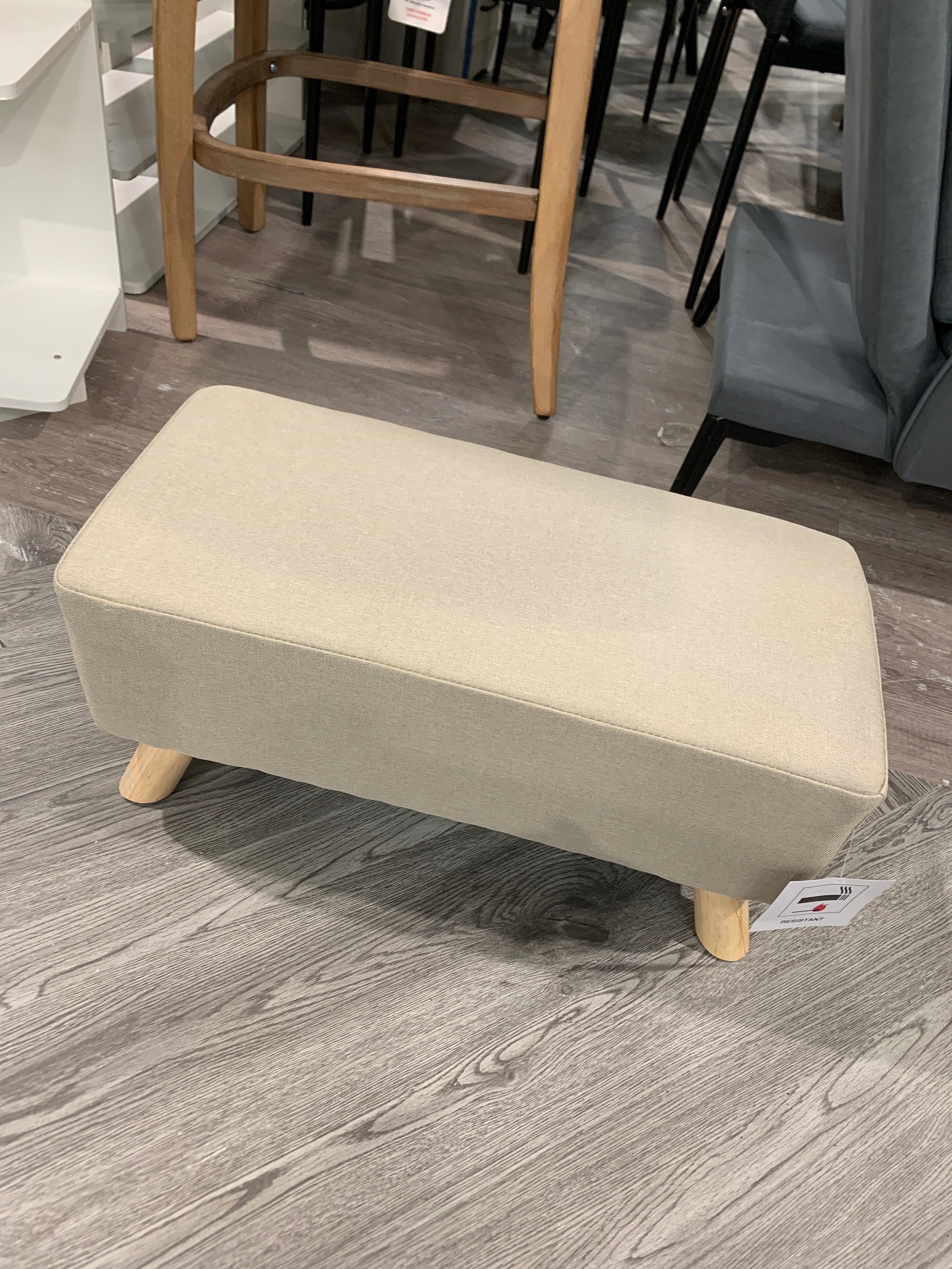 Linen Footstool with Wooden Legs Beige