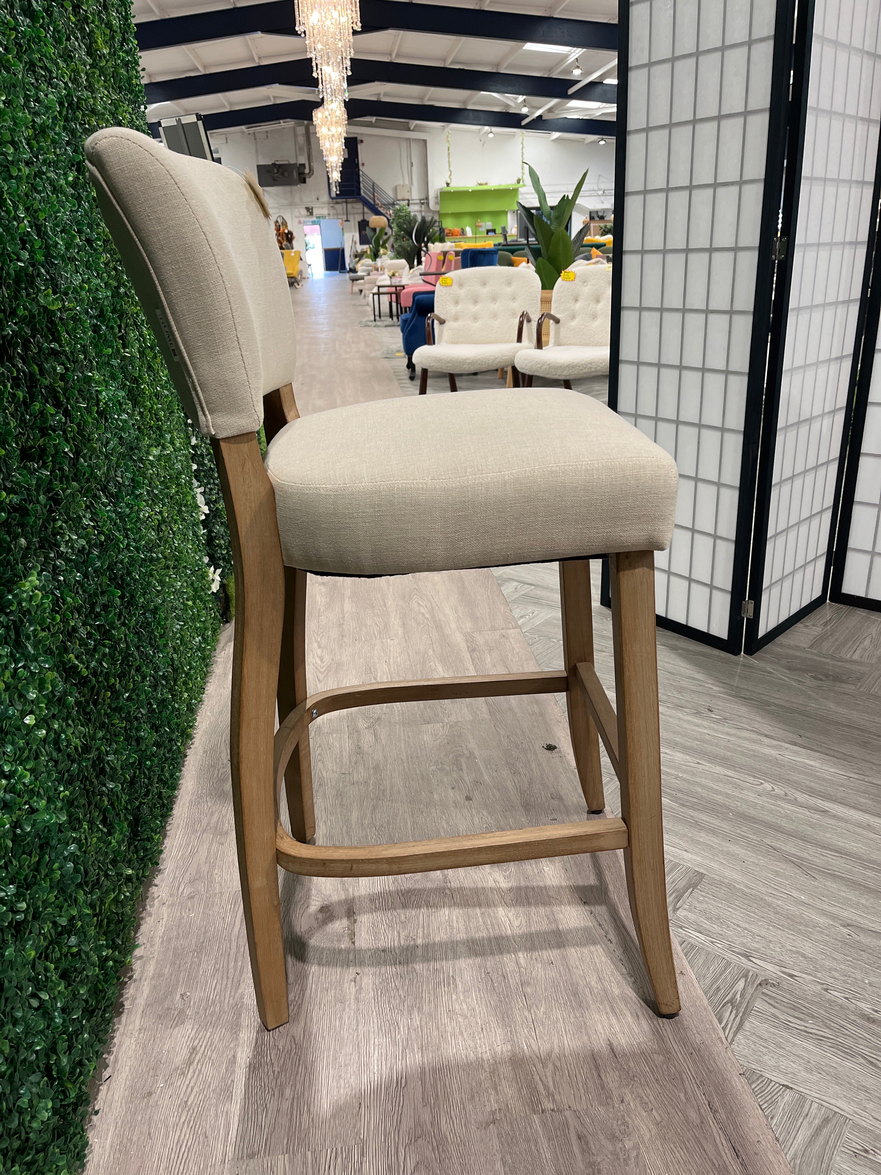Beige Linen Bar Stool Bar Height for Kitchen Island Cafe 1PC