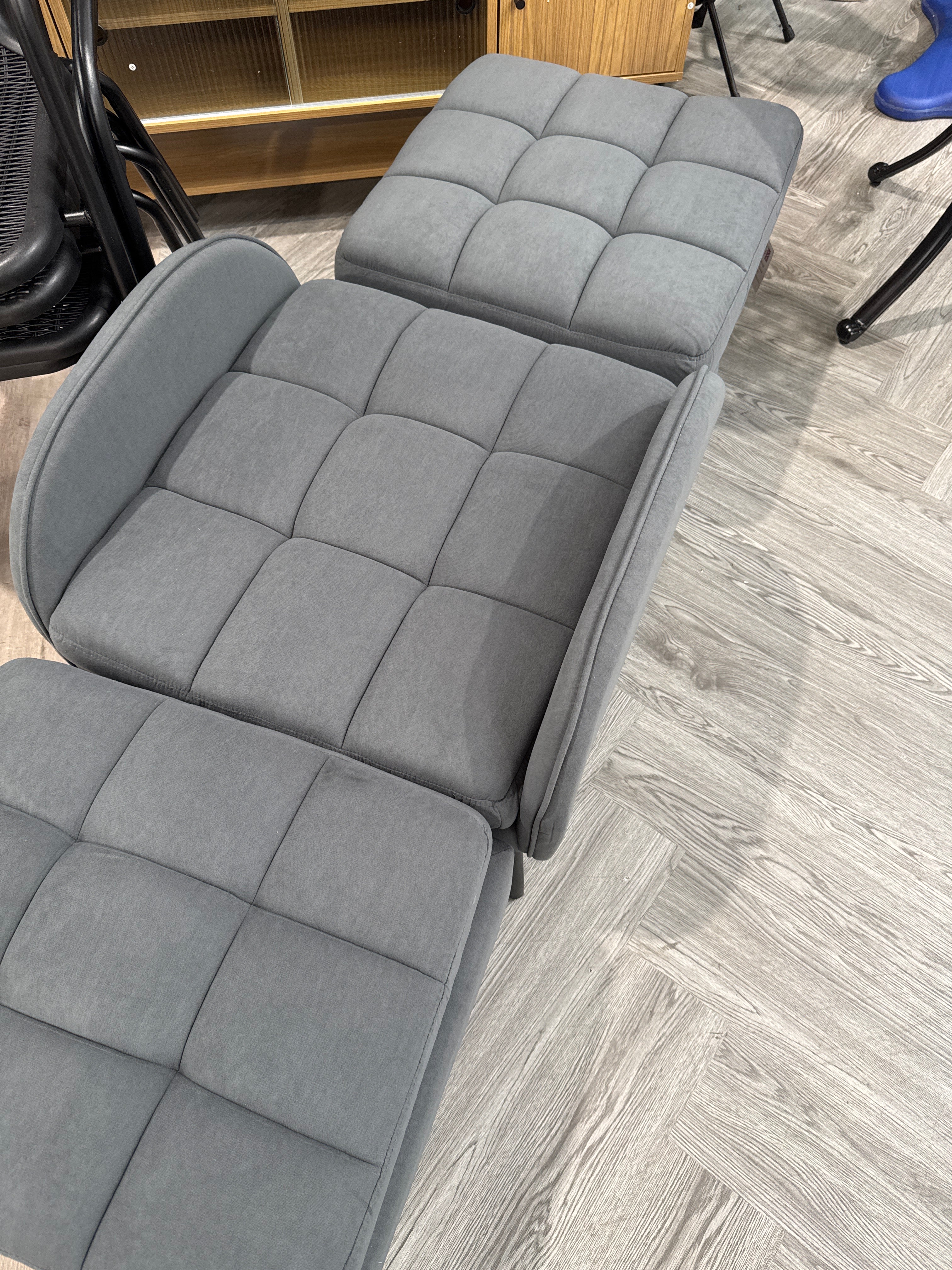 Grey Velevet Leisure Recliner and Footstool Set with Metal Legs