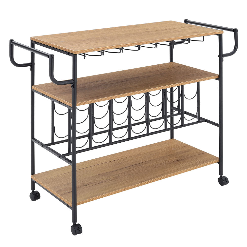 New Metallic Rolling Serving Bar Cart with Wine Rack Brown