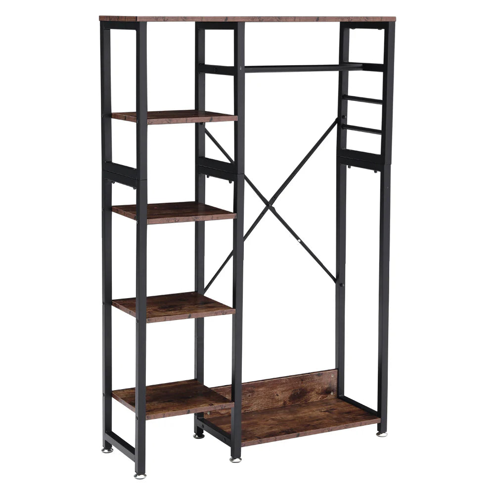 New Rustic Brown Clothes Rack with Storage Shelves