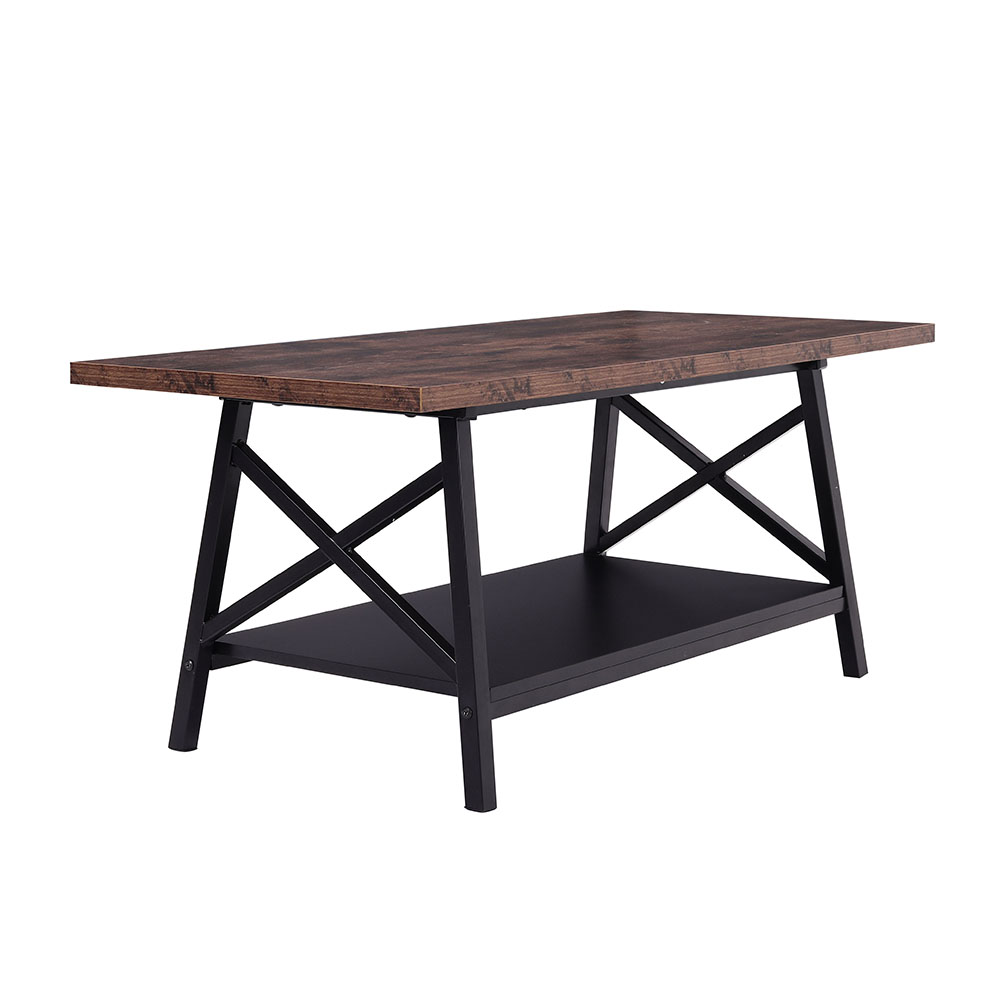 New 2 Tier Industrial Style Coffee Table with Storage Shelf