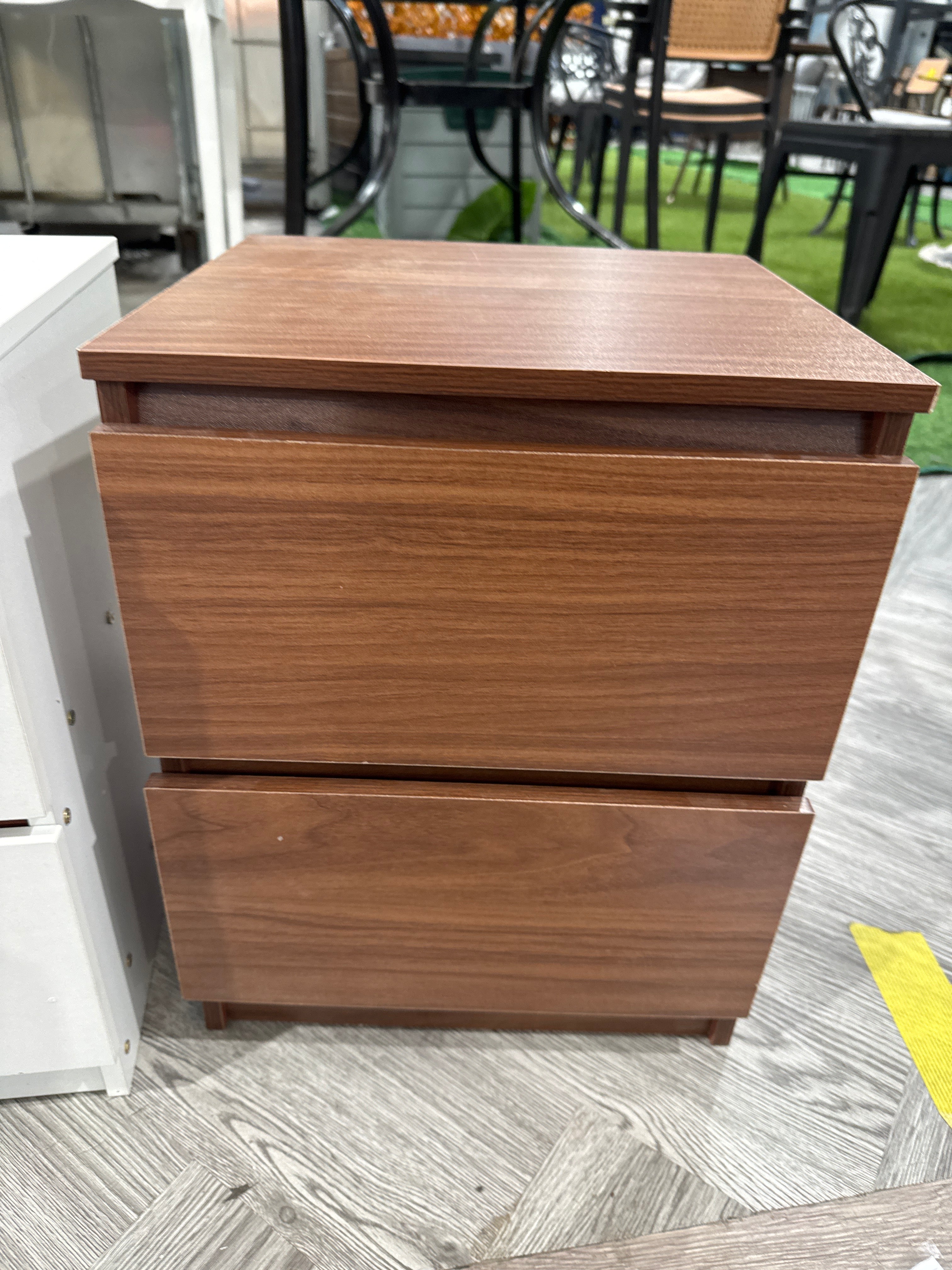 2 Drawers Wooden Nightstand Bedside Table Walnut