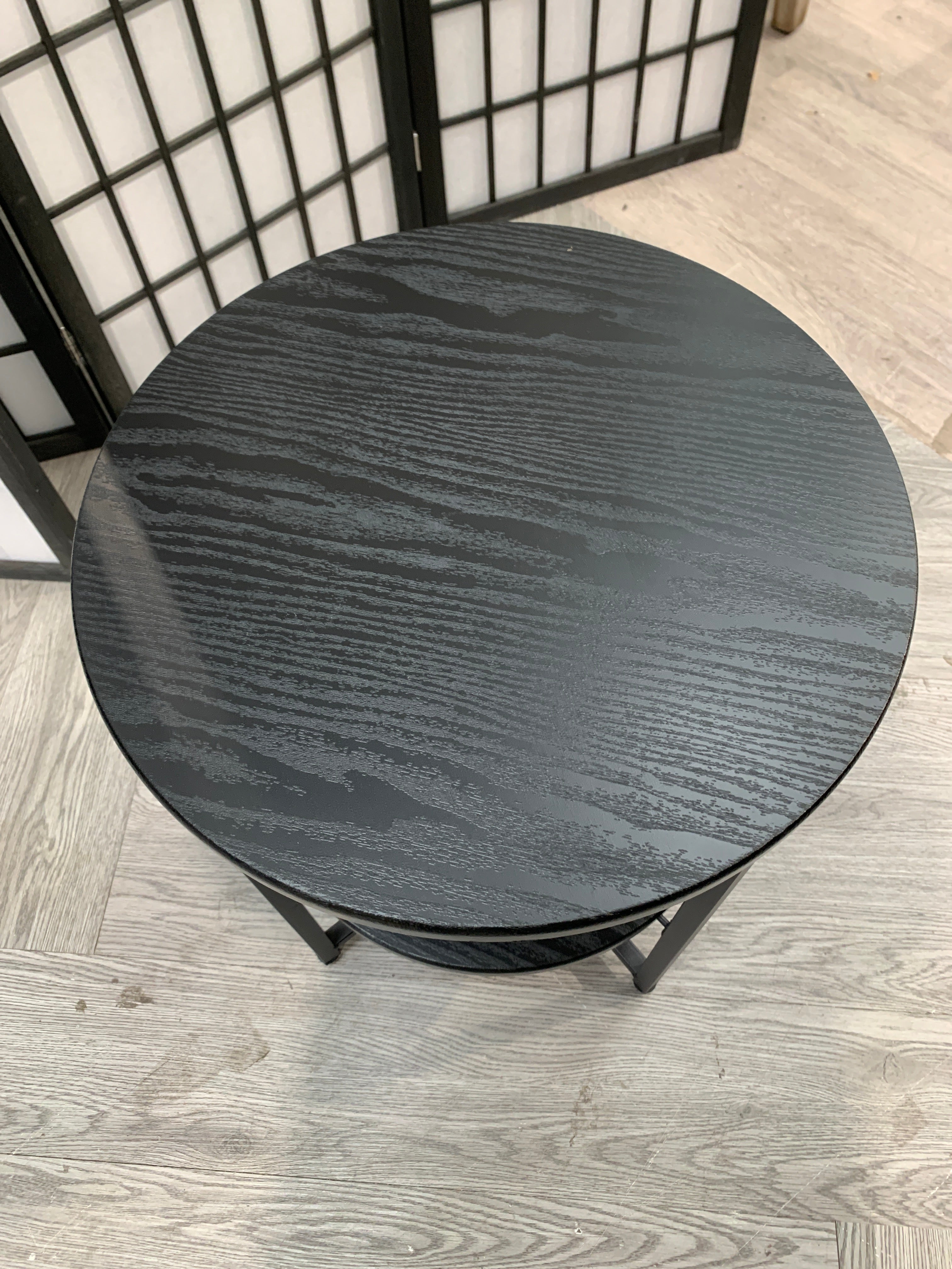 Small 2 Tier Round Coffee Table Side Table Black