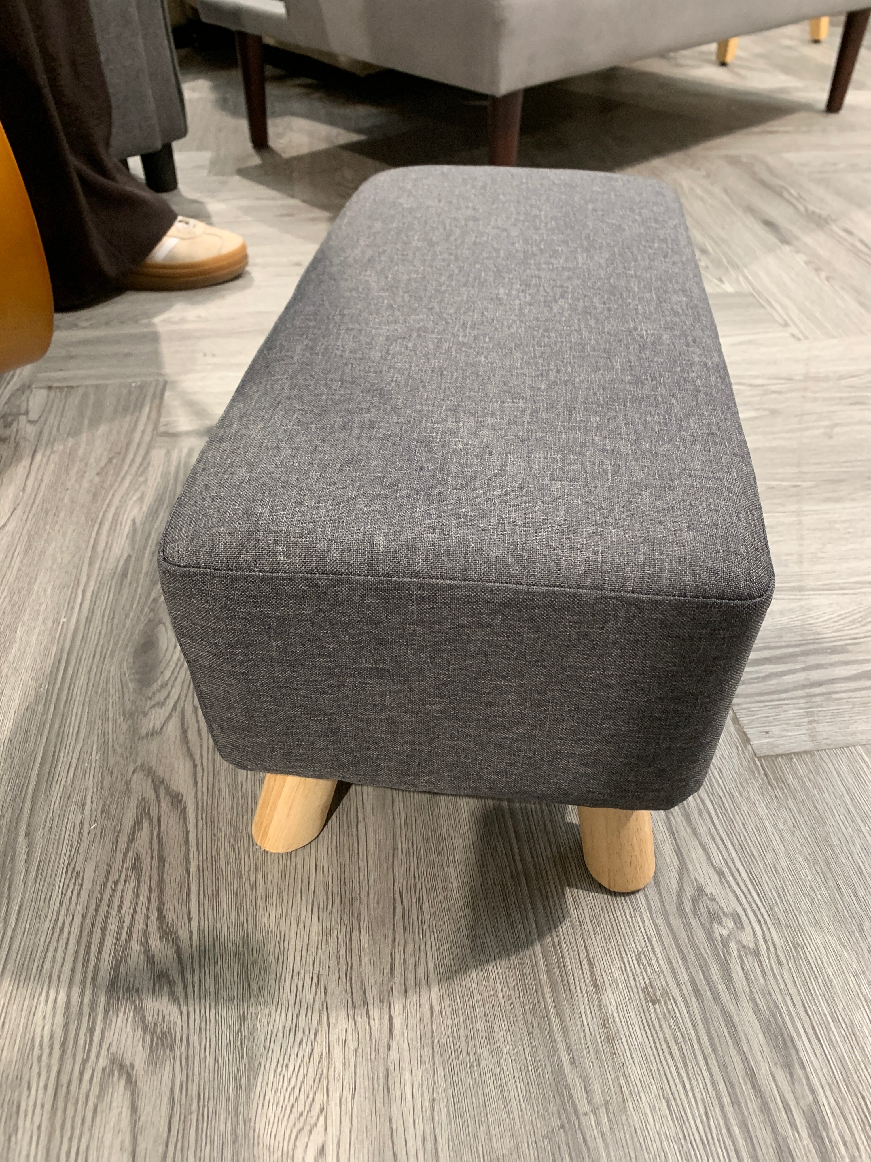 Linen Footstool with Wooden Legs Dark Grey