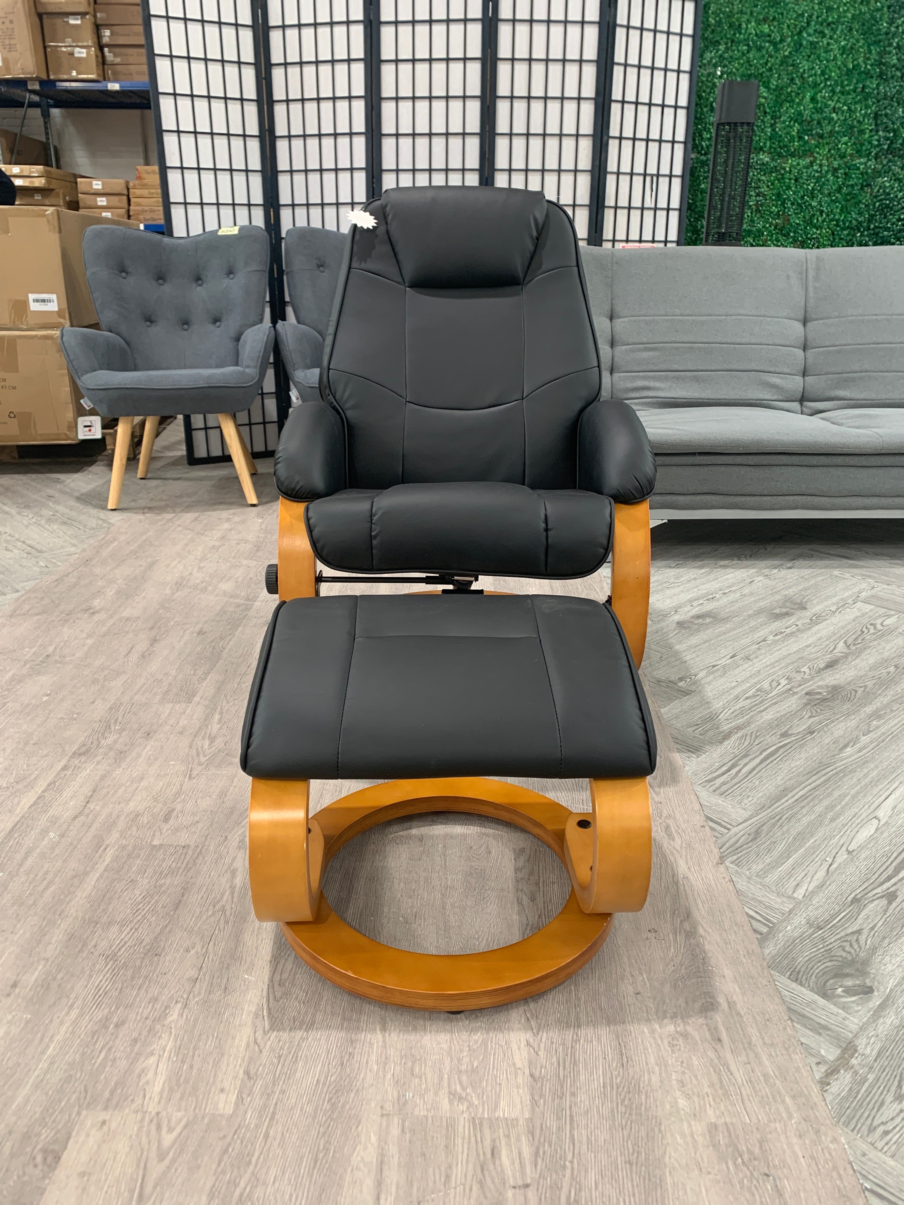 Black Ergonomic Executive Office Reclining Chair with Footstool