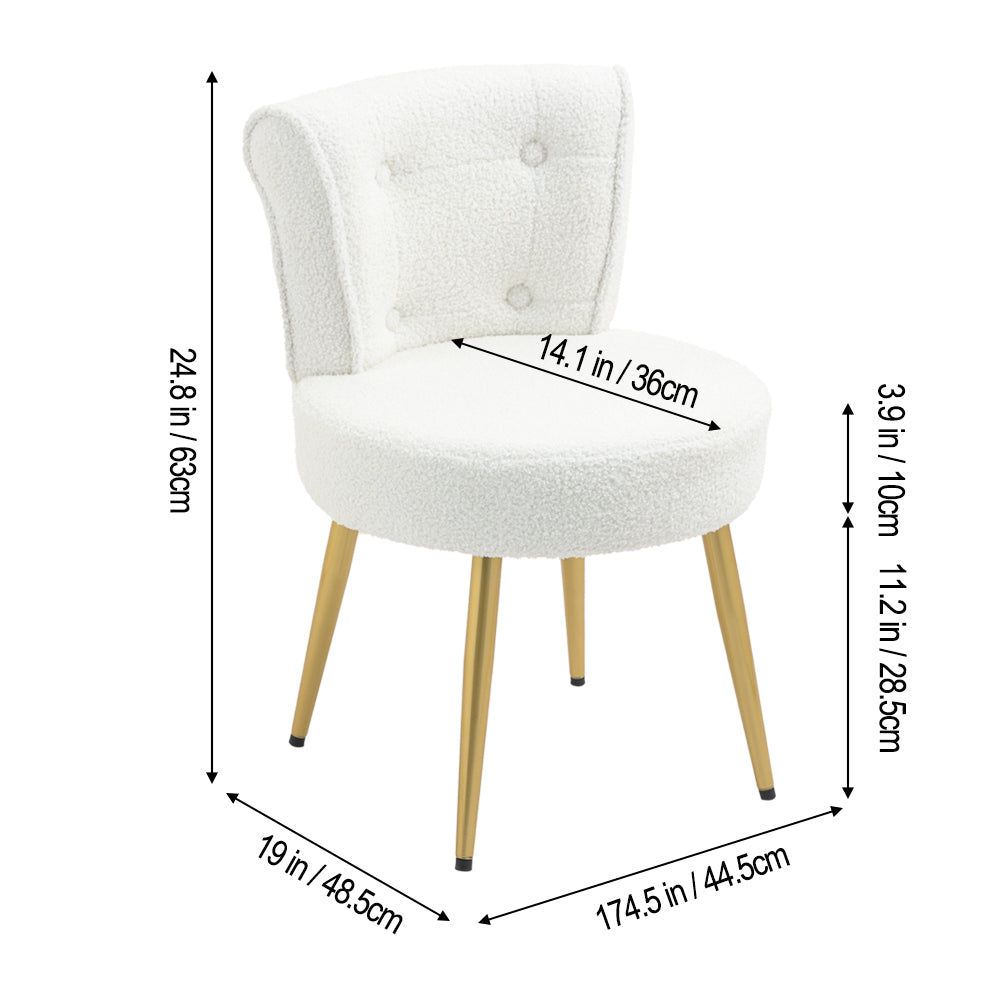 Teddy Upholstered Button Tufted Dressing Table Stool with Metal Legs White
