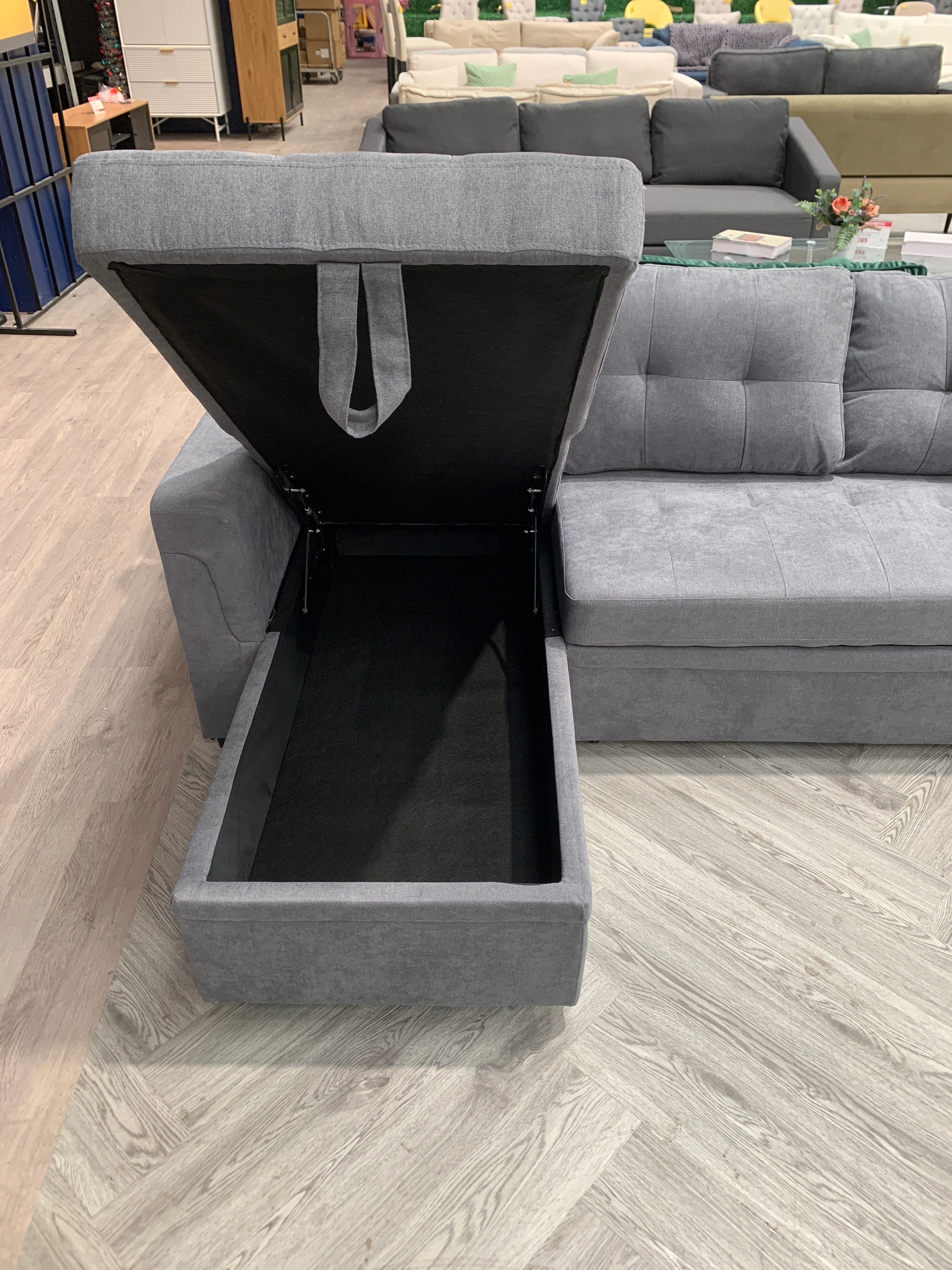 3 Seater Button Tufted Corner Sofa Bed Grey