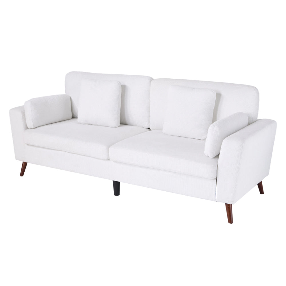 New 2 Seater Chenille Upholstered Sofa with Pillows White