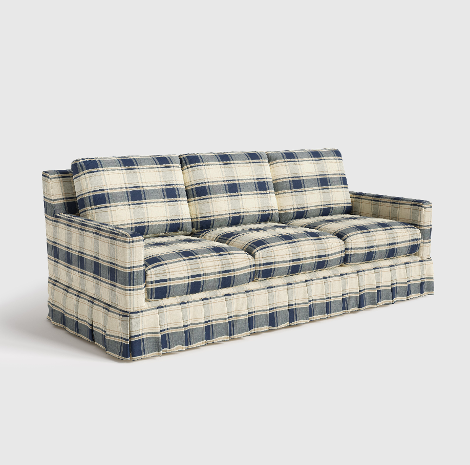 3 Seater Striped Sofa with Removable Covers and Skirted Base