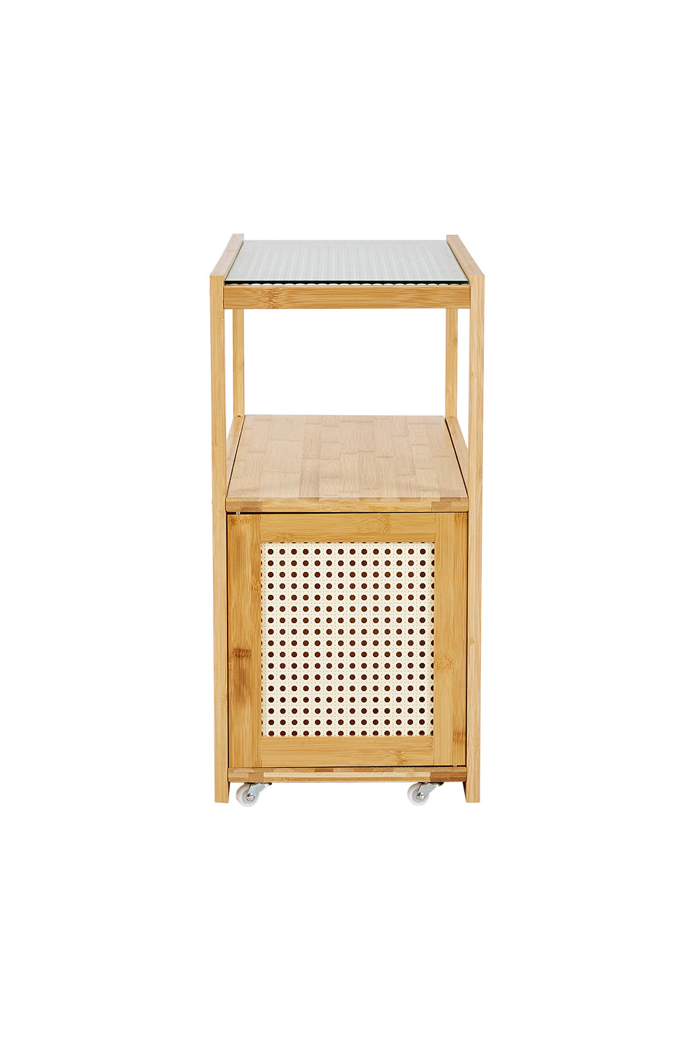 New Wooden Glass Side Table with Wheels