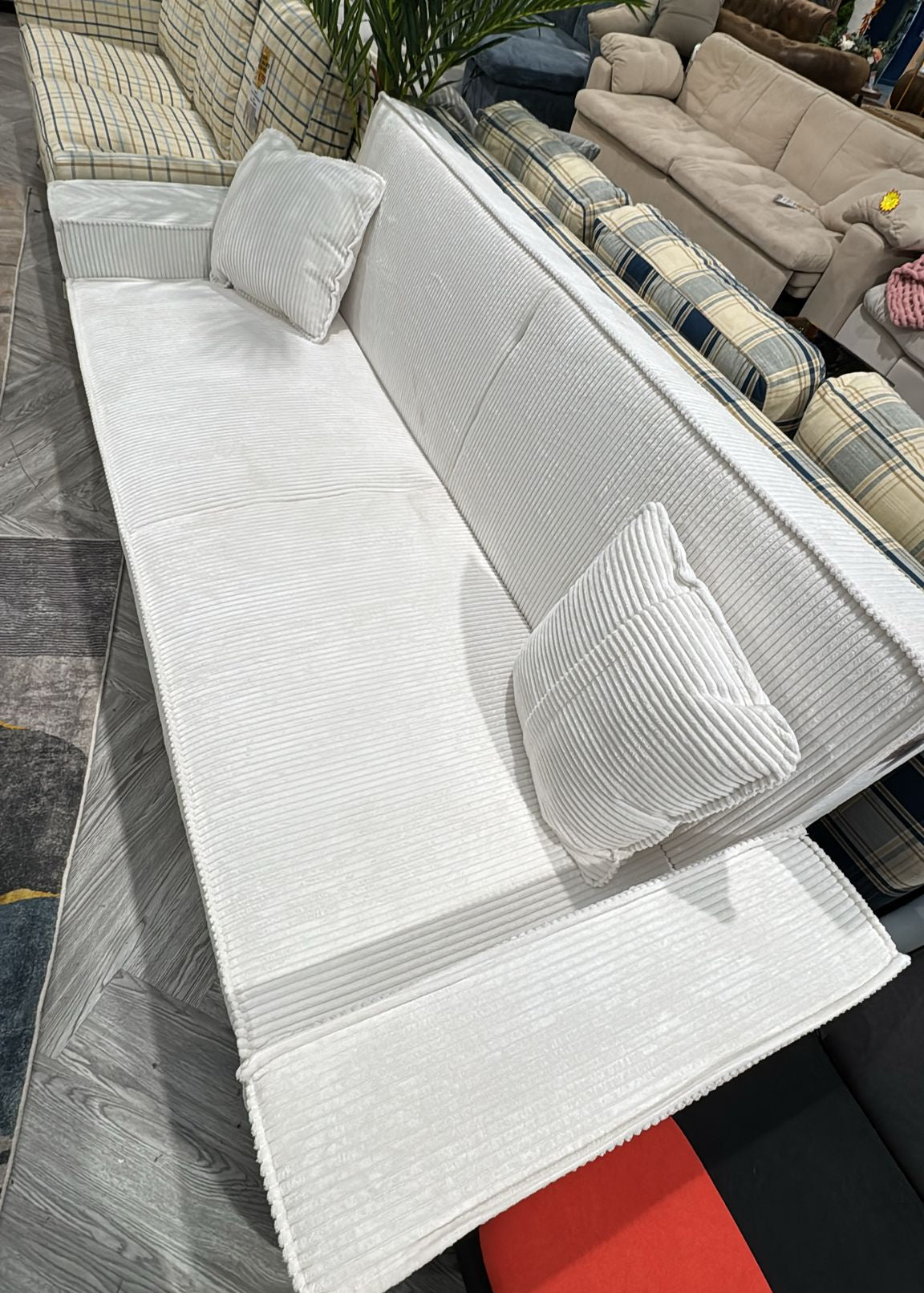 2 Seater Corduroy Upholstered Convertible Sofa Bed White