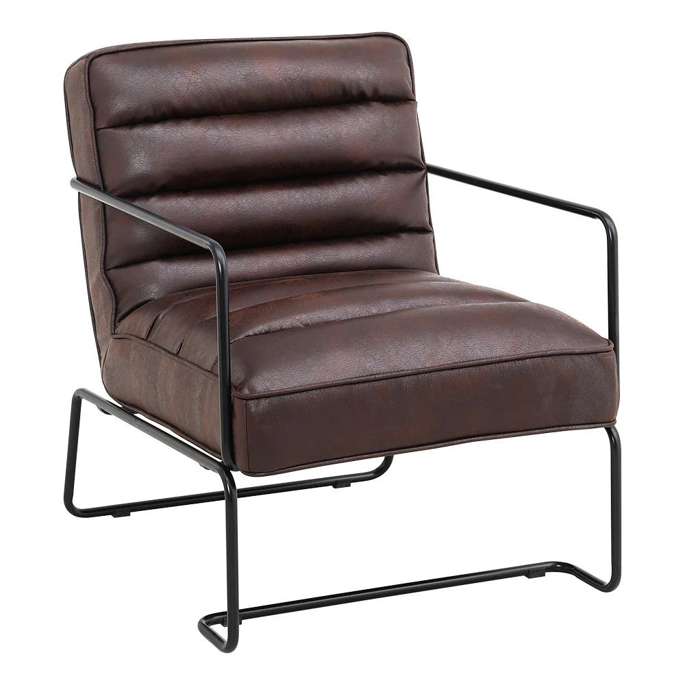 Mid-Century PU leather Armchair with Metal Base New