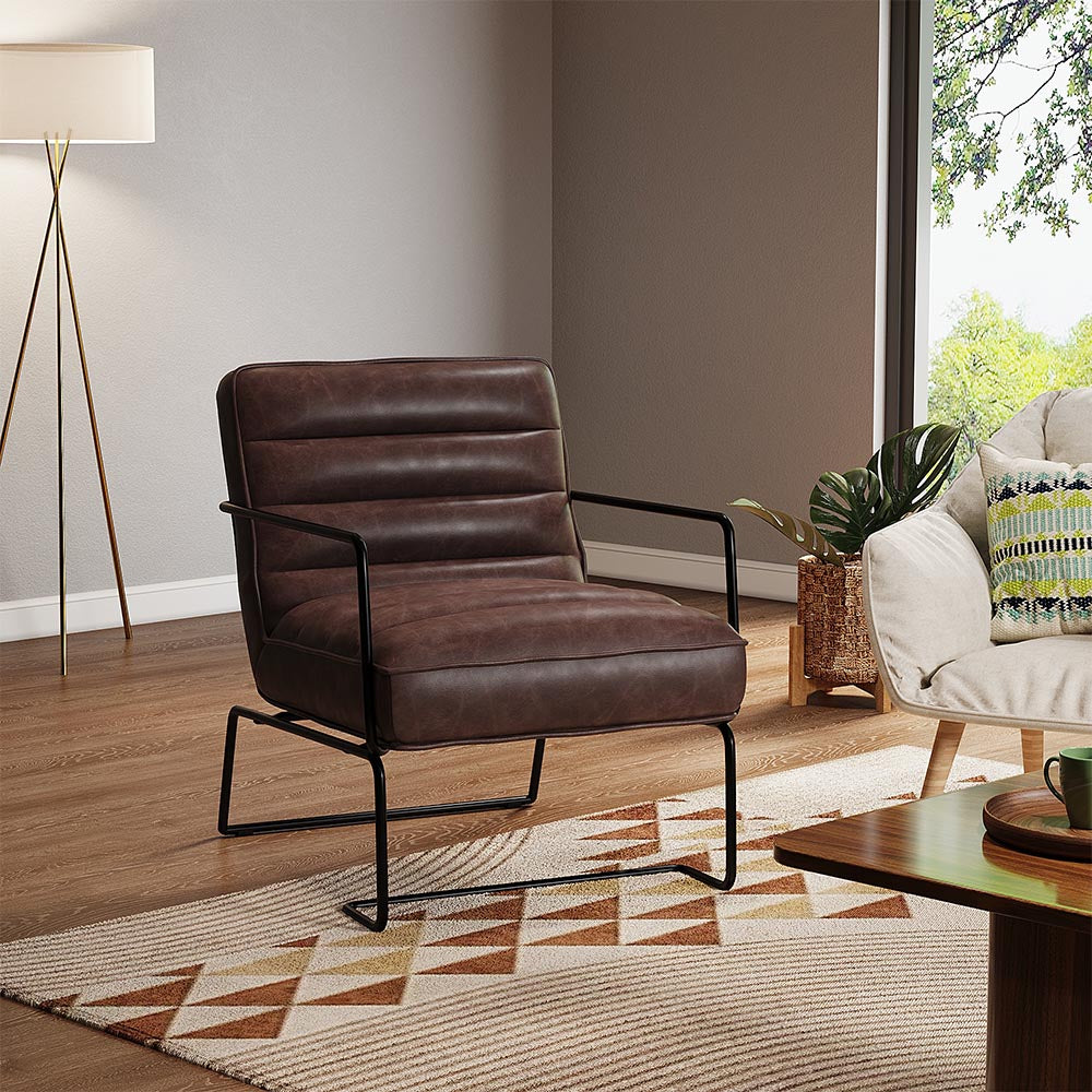 Mid-Century PU leather Armchair with Metal Base New