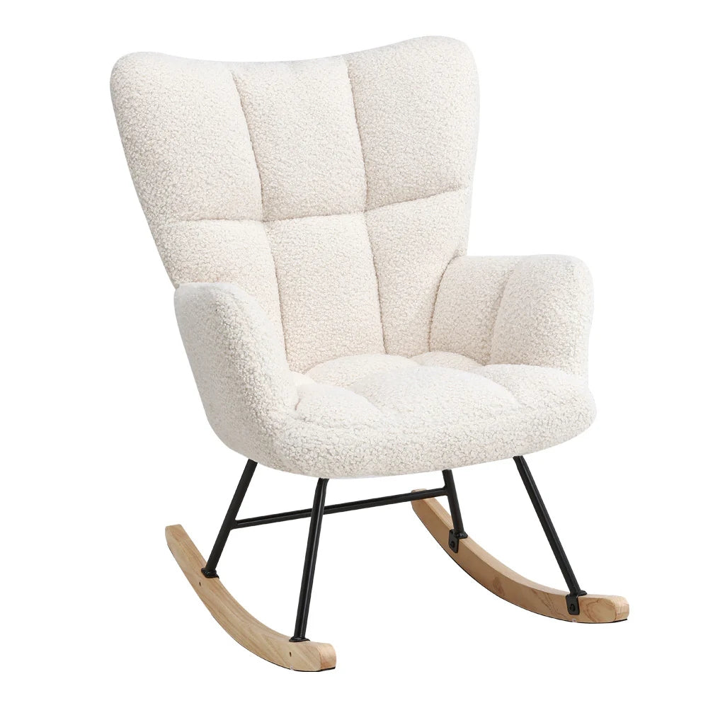 New White Tufted Upholstered Teddy Rocking Chair