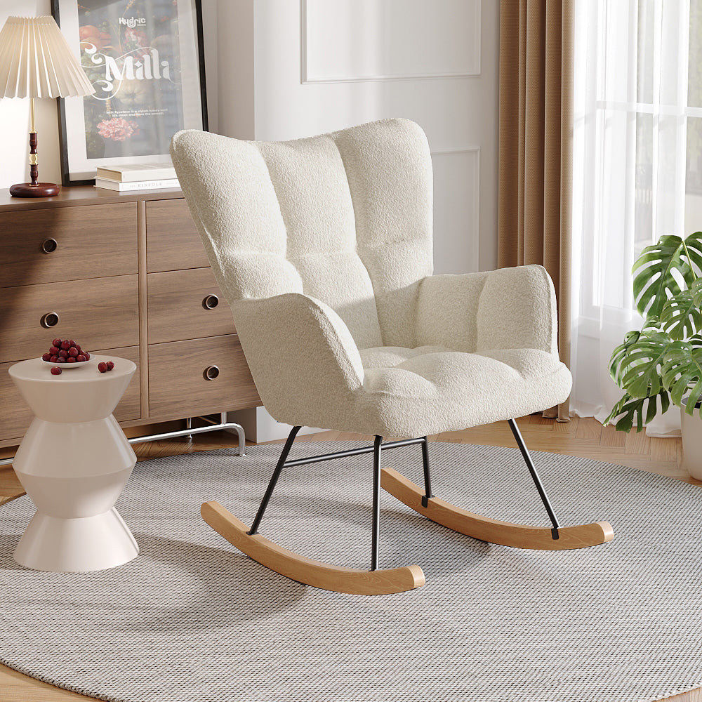 New White Tufted Upholstered Teddy Rocking Chair