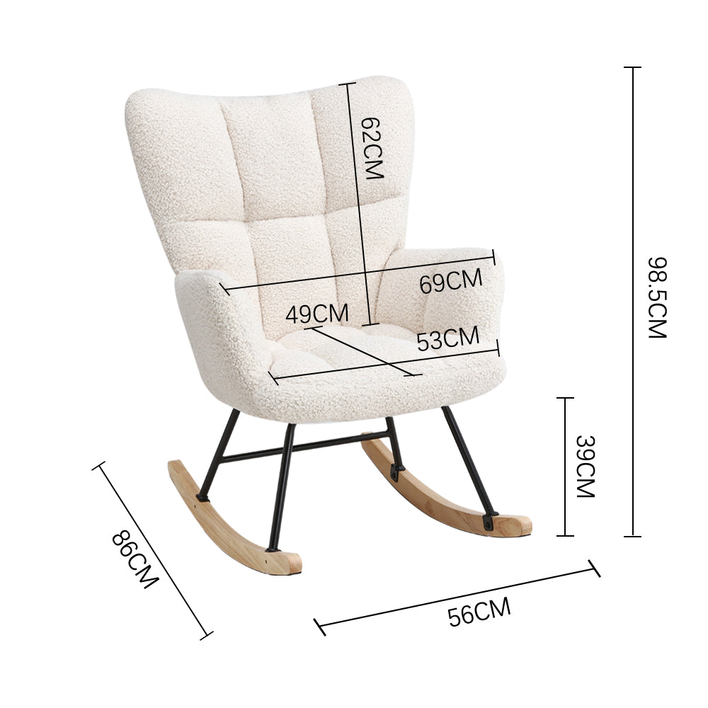 New White Tufted Upholstered Teddy Rocking Chair