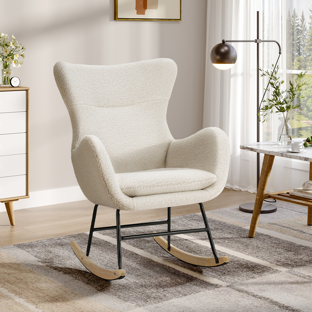 New Comfy Sherpa Upholstered Rocking Accent Chair with High Backrest and Armrests