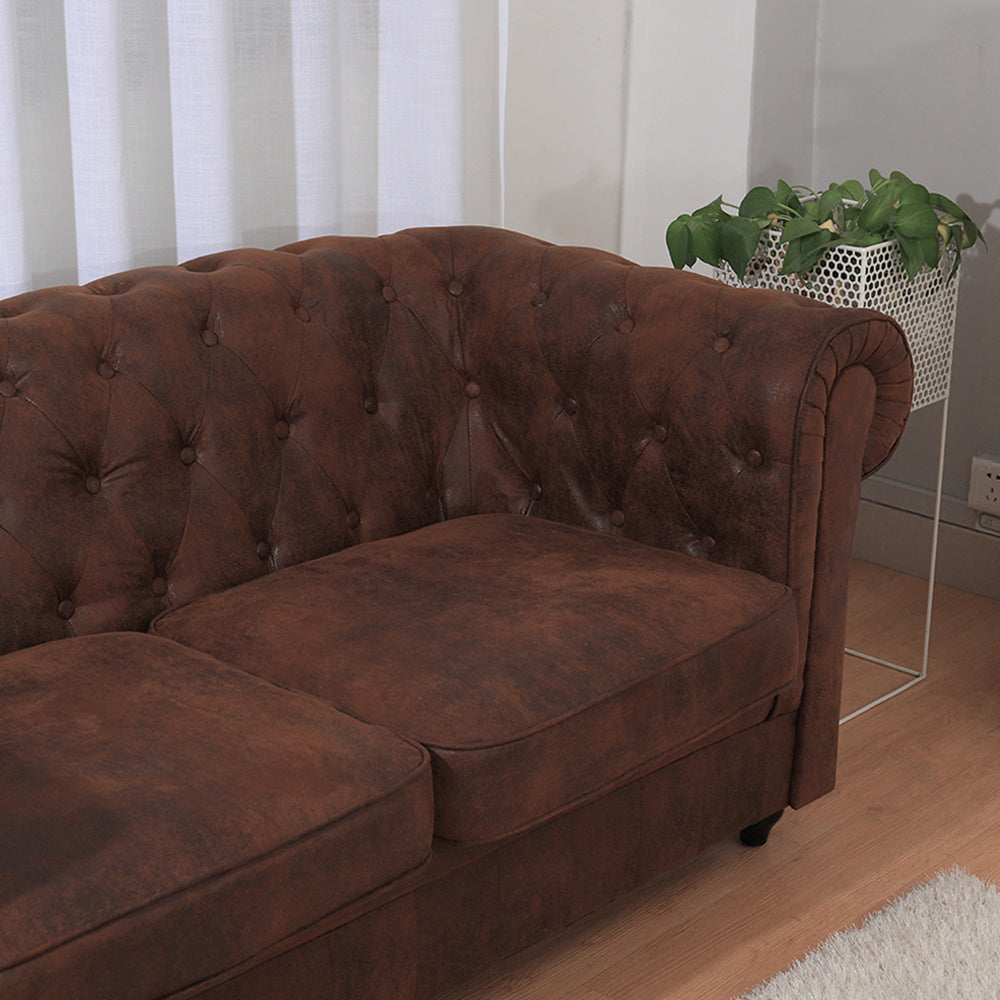 2 Seater Leather Button Tufted Chesterfield Sofa Armchair Brown