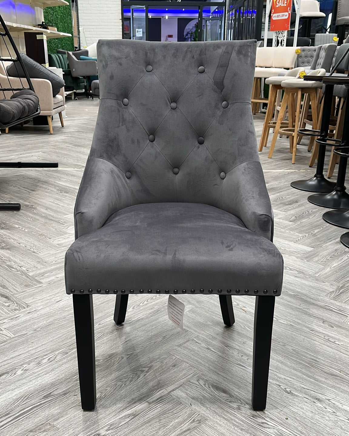 Set of 2 Dining Chairs with Nailhead Trim Dark Grey