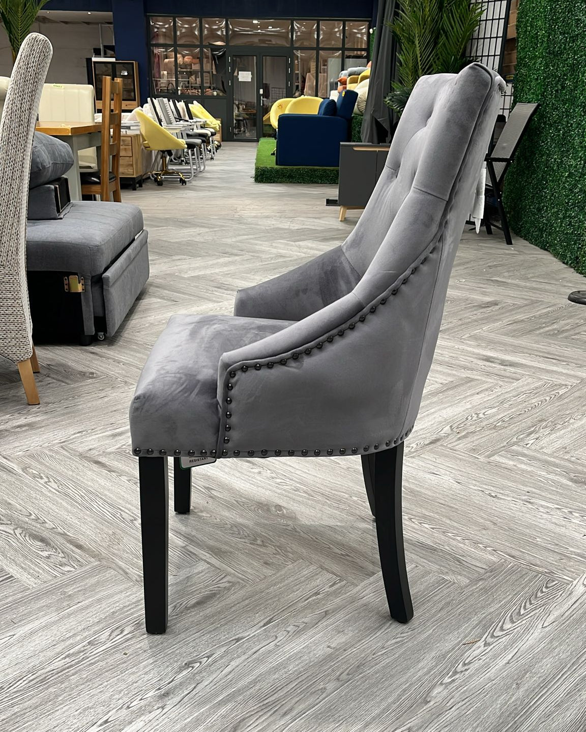 Set of 2 Dining Chairs with Nailhead Trim Dark Grey