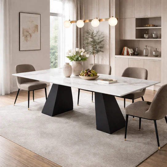 Modern Large Extendable Dining Table Ceramic Tabletop White