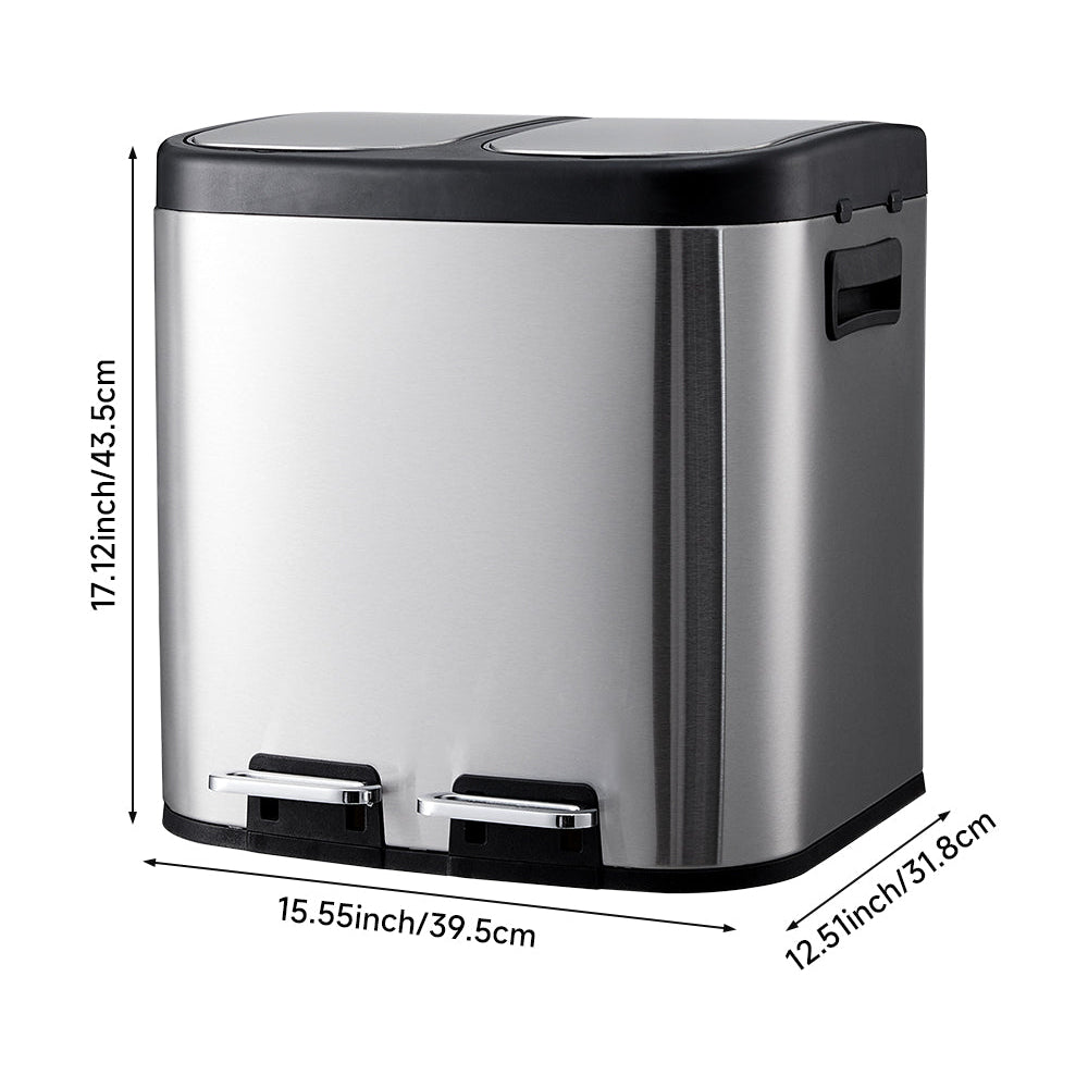 New 30L Stainless Steel Step Open Trash Can with Dual Pedals