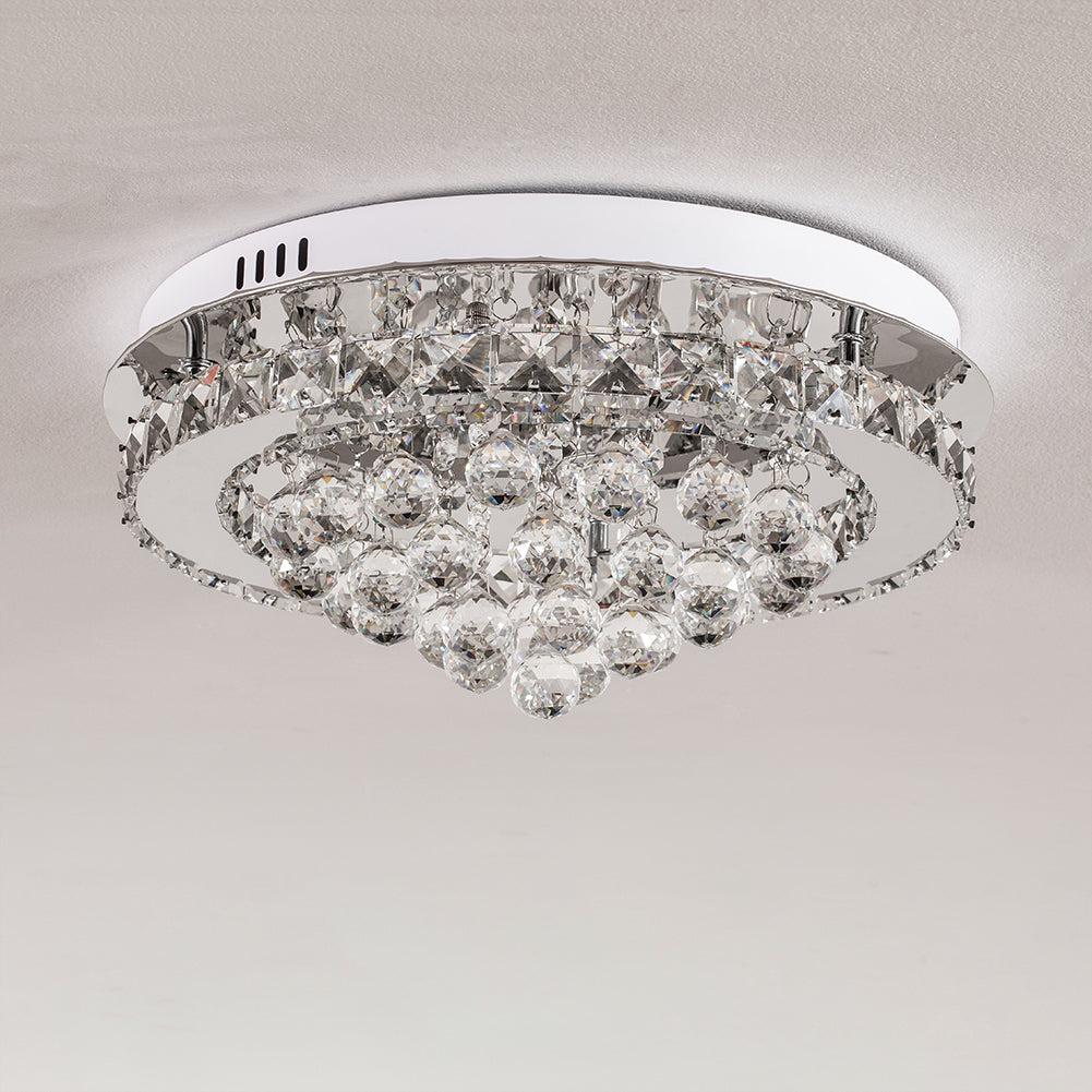 Round 40cm Dia Dimmable Crystal-droplets LED Semi Flush Mount Ceiling Light