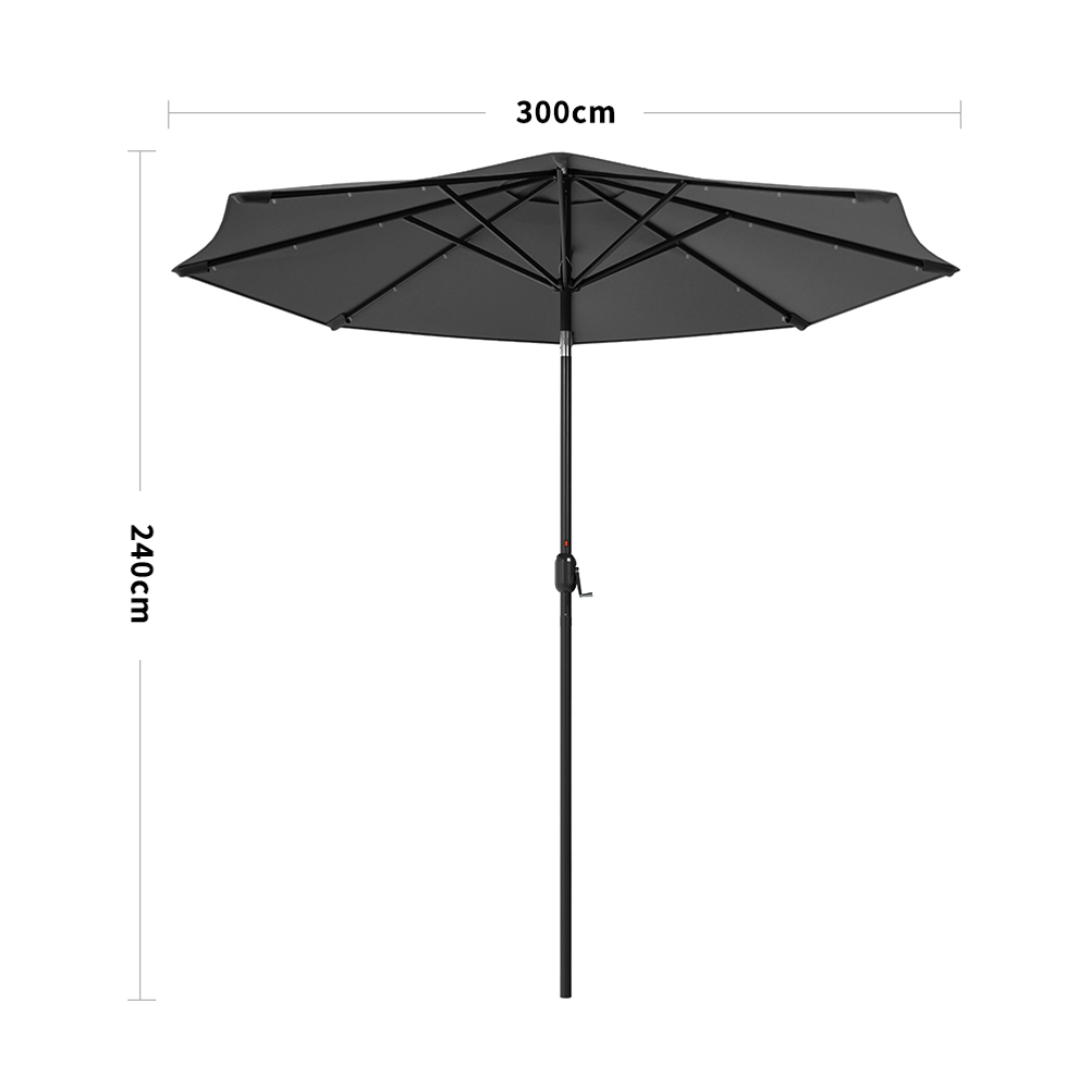 New 3M x 2.4M Sunshade Parasol Outdoor Garden Umbrella with Solar LED Lights