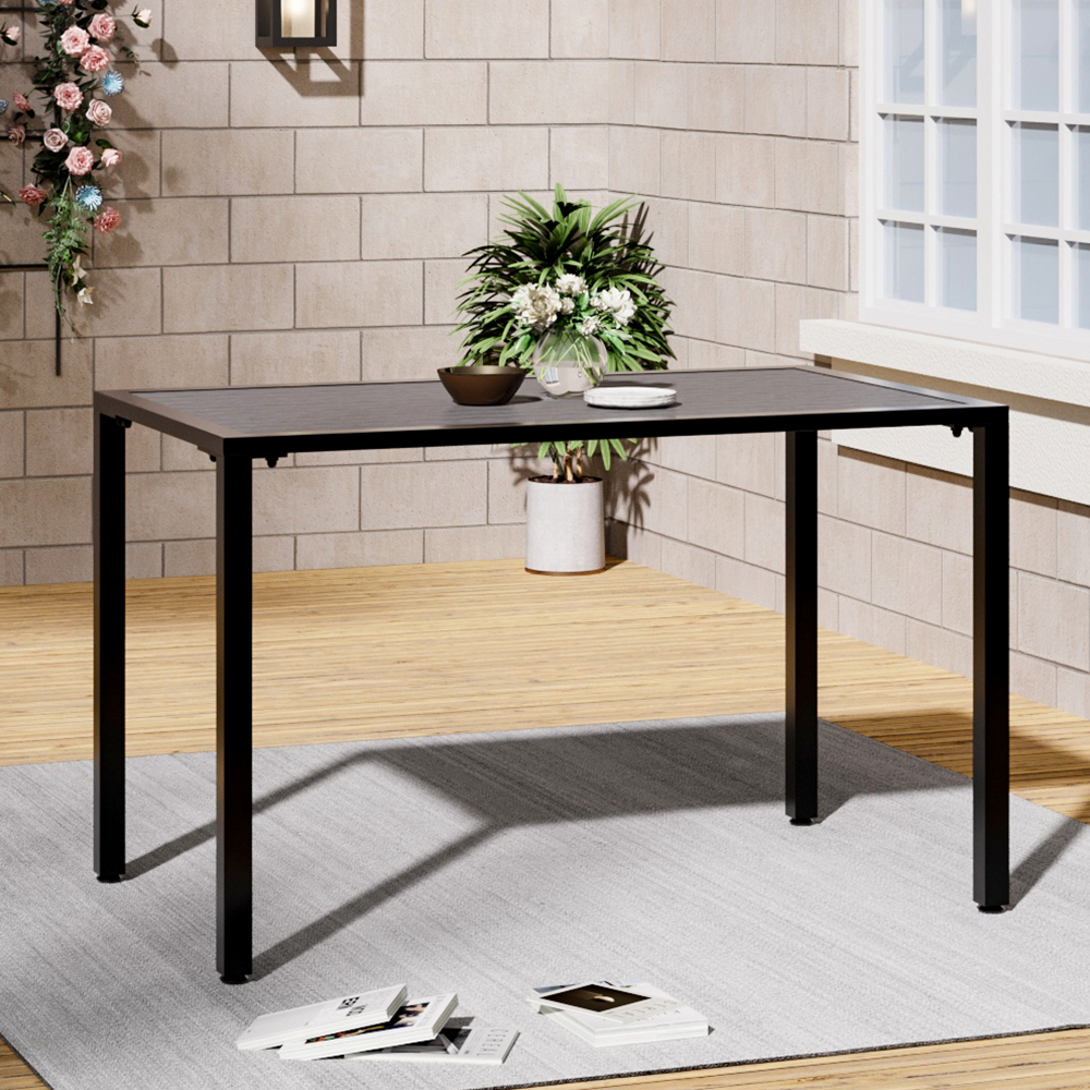 WPC and Metal Outdoor Dining Table with Parasol Hole Grey