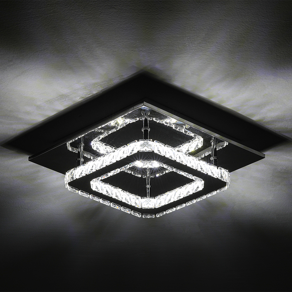 New Cool White Square Crystal Ceiling Light with Chrome Finish