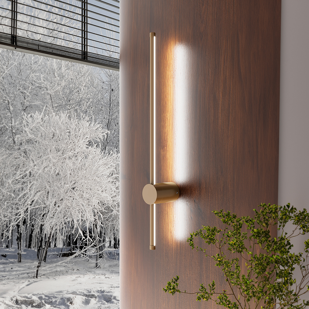 360 Degree Rotatable LED Straight Wall Light Gold