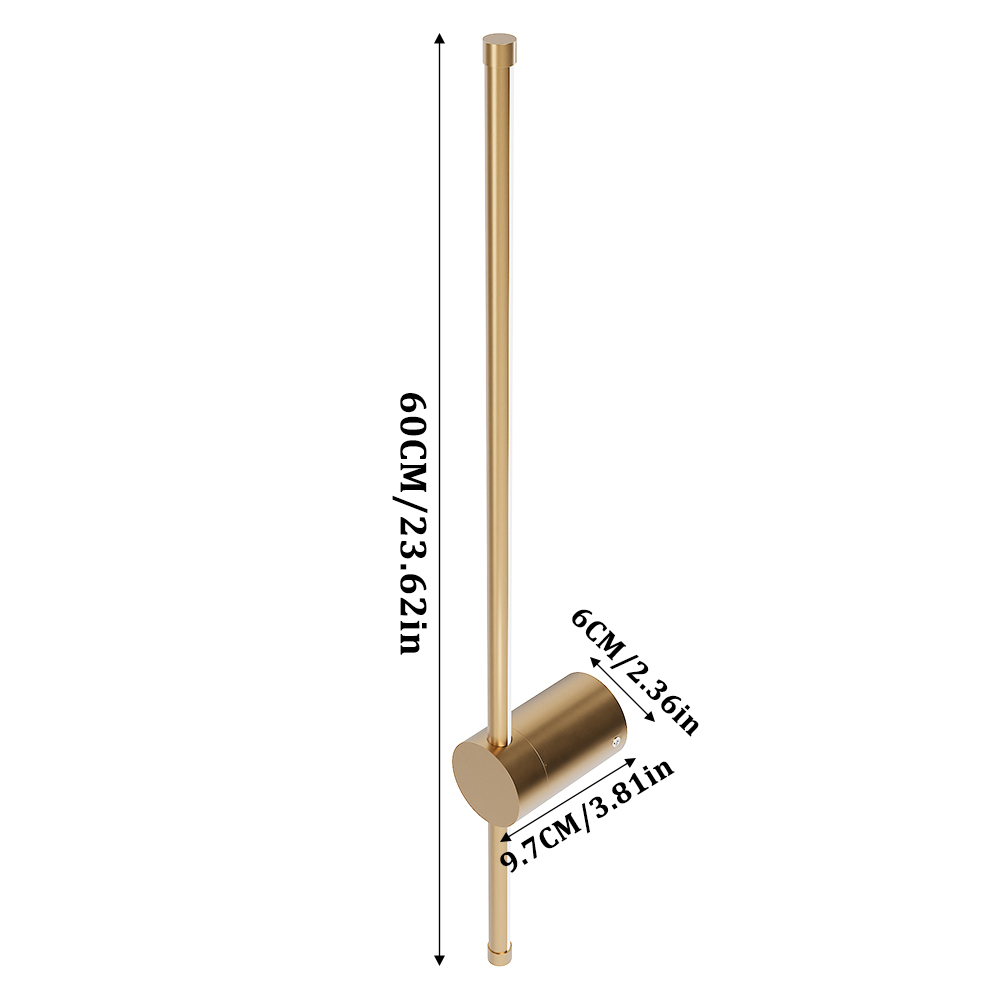360 Degree Rotatable LED Straight Wall Light Gold