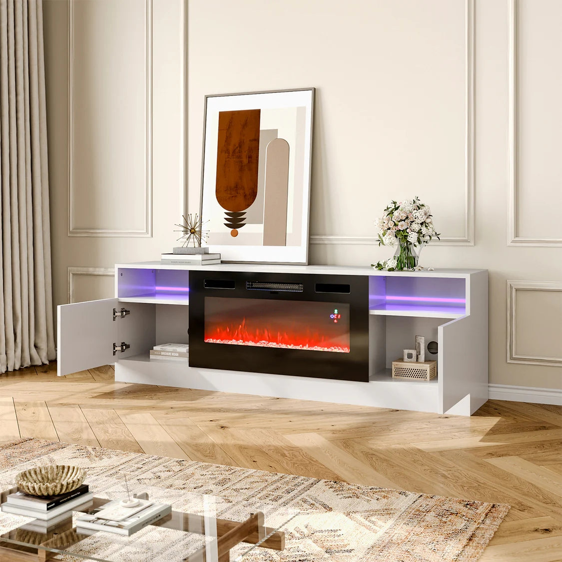 New TV Stand with Closed Storage for 36 Inch Fireplace
