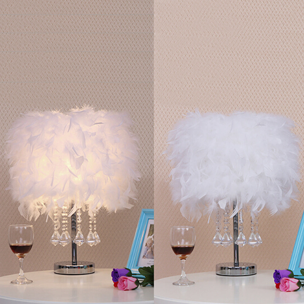 New Modern Feather Bedside Table Lamp with Crystal Strings