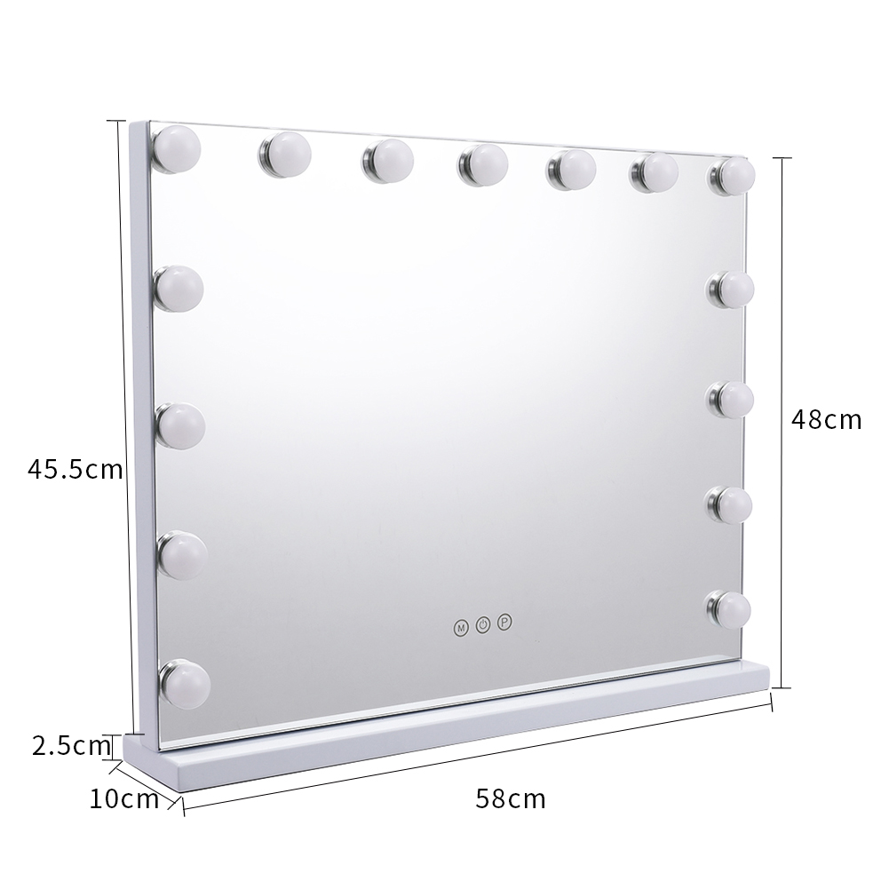 New Rectangle Tabletop Hollywood Vanity Mirror with Lights 15 Light Bulbs