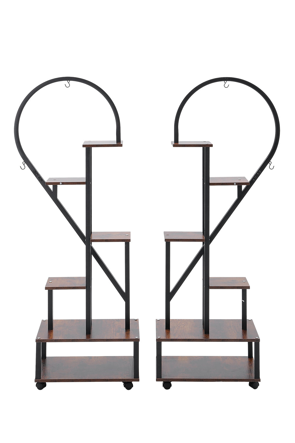 New 2 PCS Half Heart Shaped Tiered Plant Stand Rustic Brown