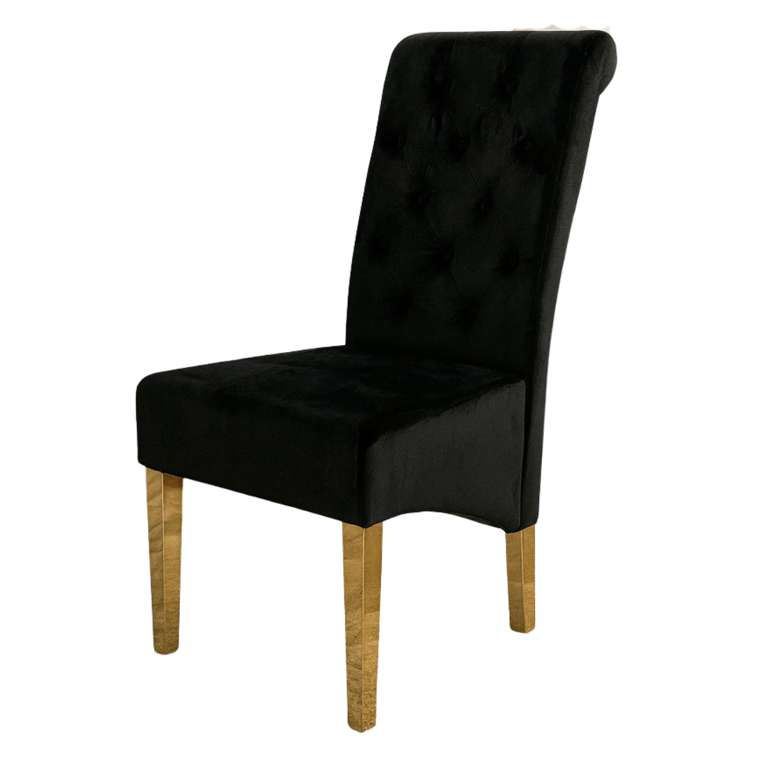 New Set of 2 Velvet Upholstered Button Tufted Dining Chairs with Gold Legs