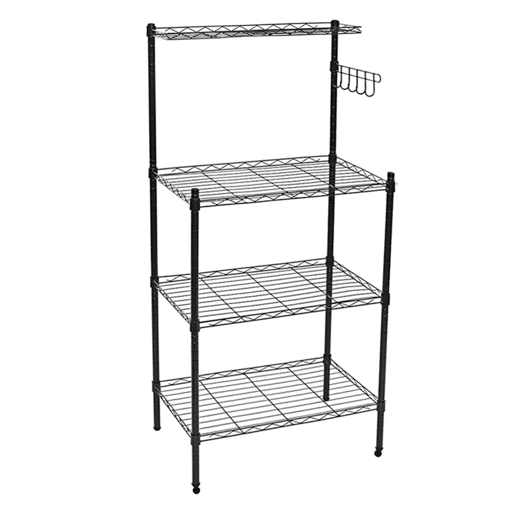 New 4 Tiers Microwave Storage Rack Shelf Organiser with Hooks for Kitchen
