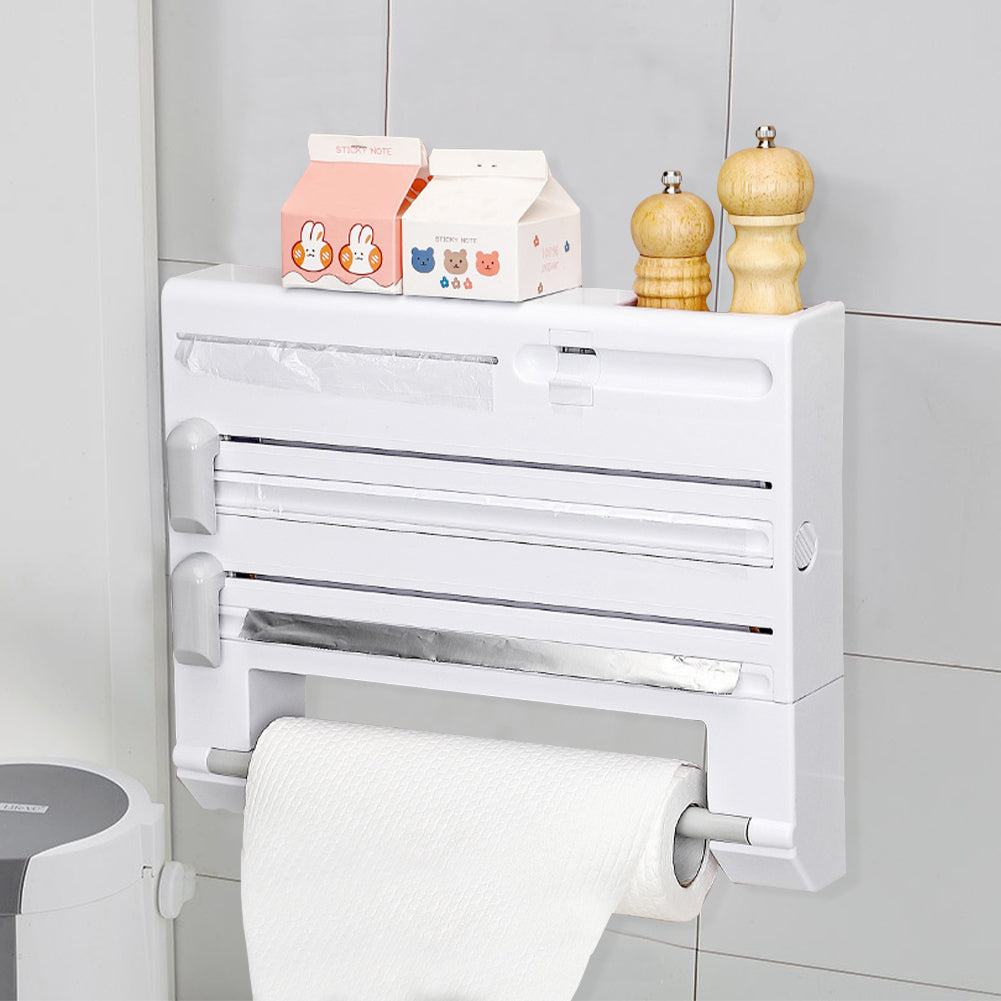 New 6 In 1 Wall Mounted Plastic Wrap and Foil Dispenser with Cutter